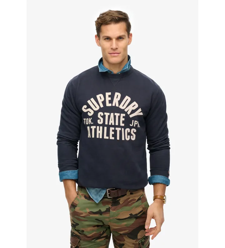 Superdry para hombre. M2014090A Sudadera de cuello redondo Athletic Essentials marino (L), Casual, Algodón