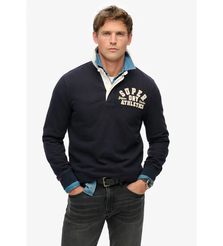 Superdry para hombre. M2014011A Polo Vintage Athletic marino (L), Casual, Algodón, Manga larga