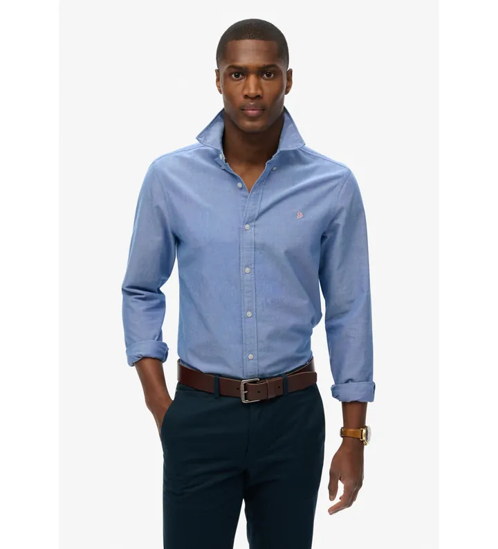 Superdry para hombre. M4011037A Camisa Classic Oxford azul (3XL), Algodón, Clásico, Manga larga