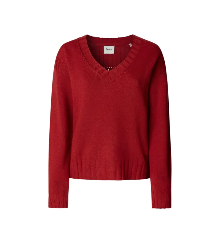 Pepe Jeans para mujer. PL7000001 Jersey Cherice V rojo (L), Casual, Poliéster