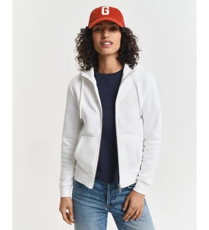 Gant para mujer. 4202588 Sudadera con capucha y cremallera Tonal Shield blanco roto (L), Casual, Algodón
