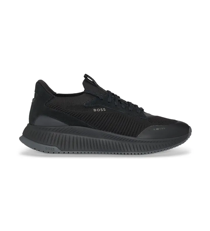 BOSS para hombre. 50523113 Zapatillas TTNM EVO con empeines de punto Negro (44), Plano, Cordones, Casual