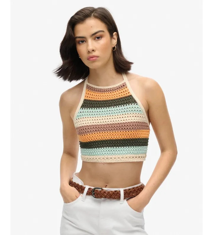 Superdry para mujer. W6011988A Top Halter Crochet multicolor (16), Casual, Poliéster, Sin mangas / Tirantes