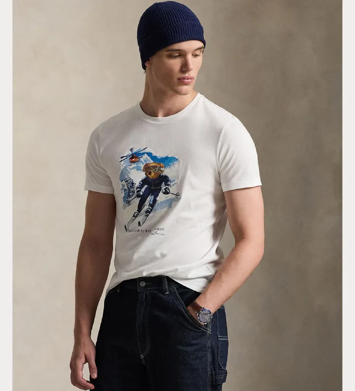 Polo Ralph Lauren para hombre. 710P07343001 Camiseta con Polo Bear Custom Slim Fit blanco (L), Casual, Algodón, Manga corta