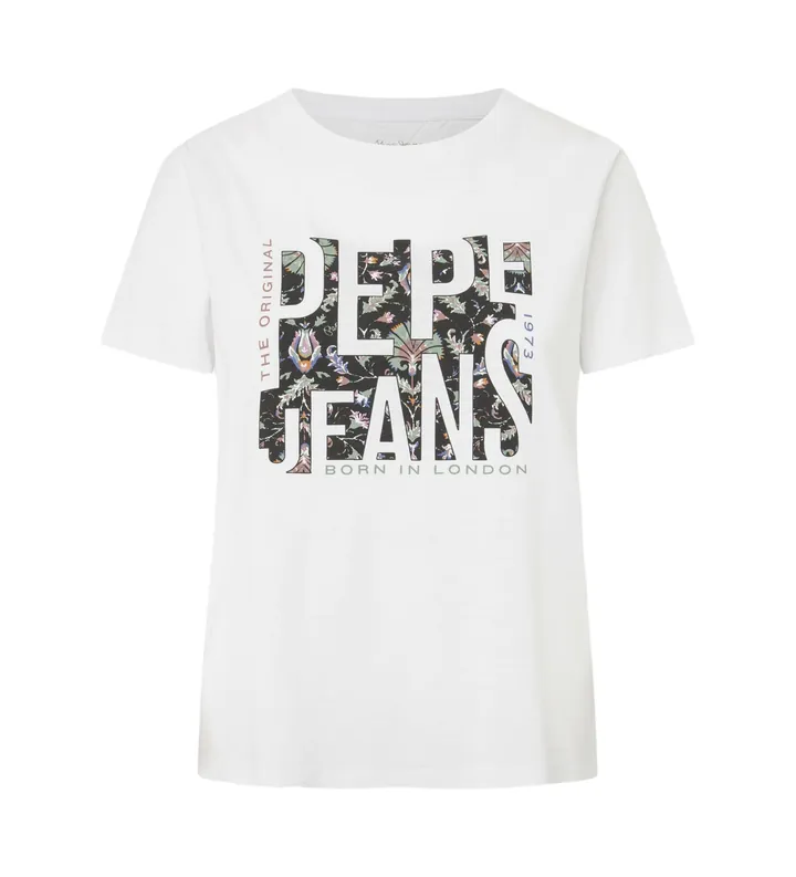 Pepe Jeans para mujer. PL505964 Camiseta Gloria blanco (S), Casual, Manga corta, Algodón Orgánico, Sostenible