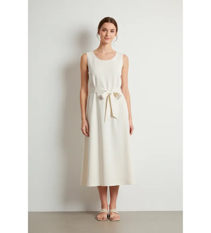 Woolrich para mujer. CFWWDR2020FRUT3043 Vestido de mezcla de lino con cinturón beige (L), Casual, Sin mangas / Tirantes, Lyocell