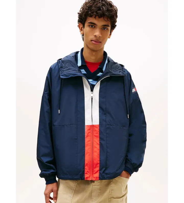 Tommy Jeans para hombre. DM0DM22736 Cortavientos Chicago oversize color block azul (L), Casual, Poliéster