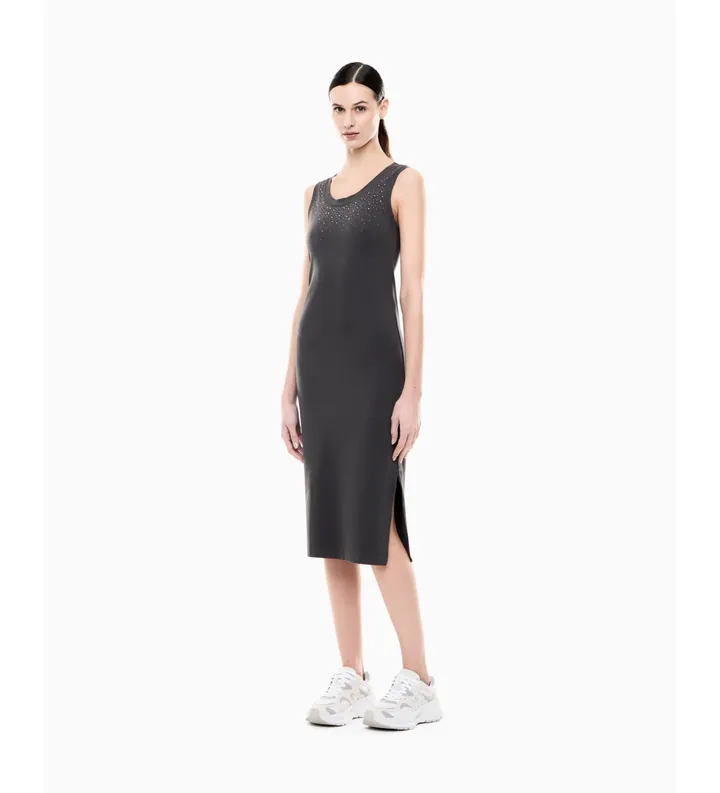 EA7 para mujer. 7W001075_AF14883 Vestido Precious gris (M), Casual, Algodón, Sin mangas / Tirantes