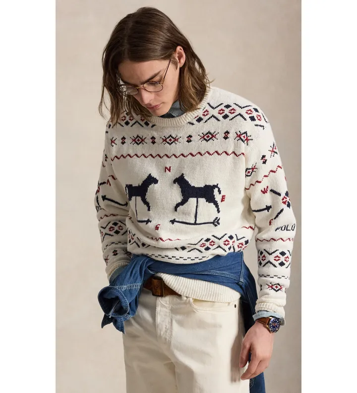 Polo Ralph Lauren para hombre. 710A12801001 Jersey estampado beige (M), Casual, Algodón