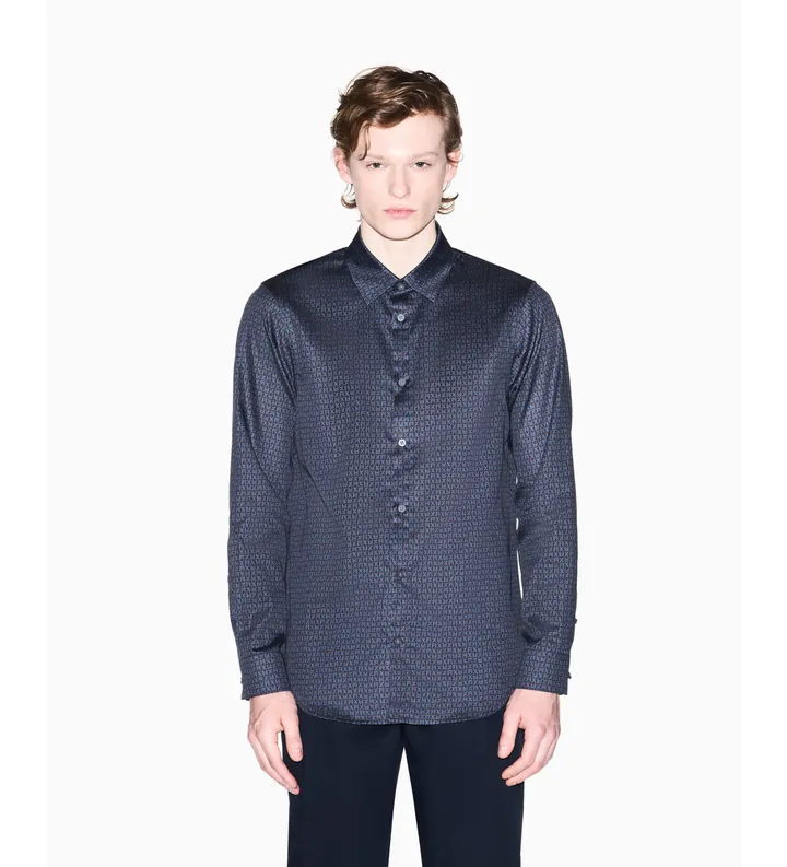 A|X Armani Exchange para hombre. XM001942AF19194FB436 Camisa Abotonada marino (L), Azul, Casual, Algodón, Clásico, Manga larga