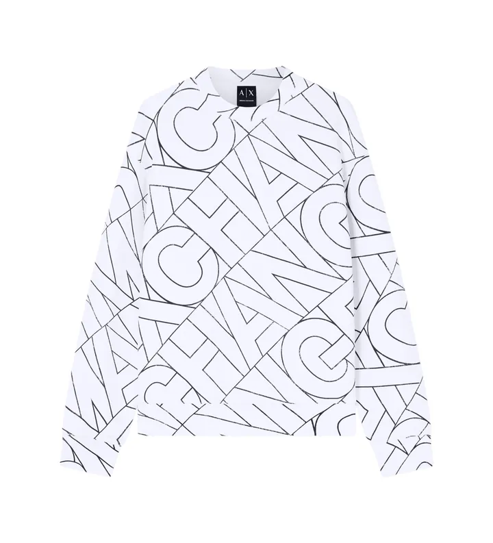 A|X Armani Exchange para hombre. XM002364AF24635F1173 Sudadera Diagonal Lettering blanco (L), Casual, Algodón, Manga corta