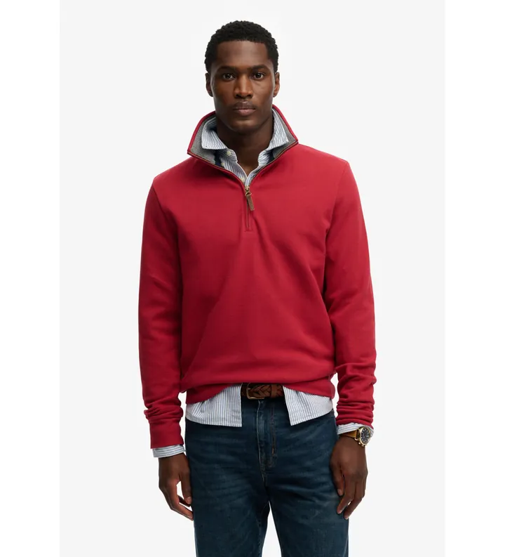 Superdry para hombre. M2014535A Sudadera Essential Pique Half Zip rojo (L), Casual, Algodón