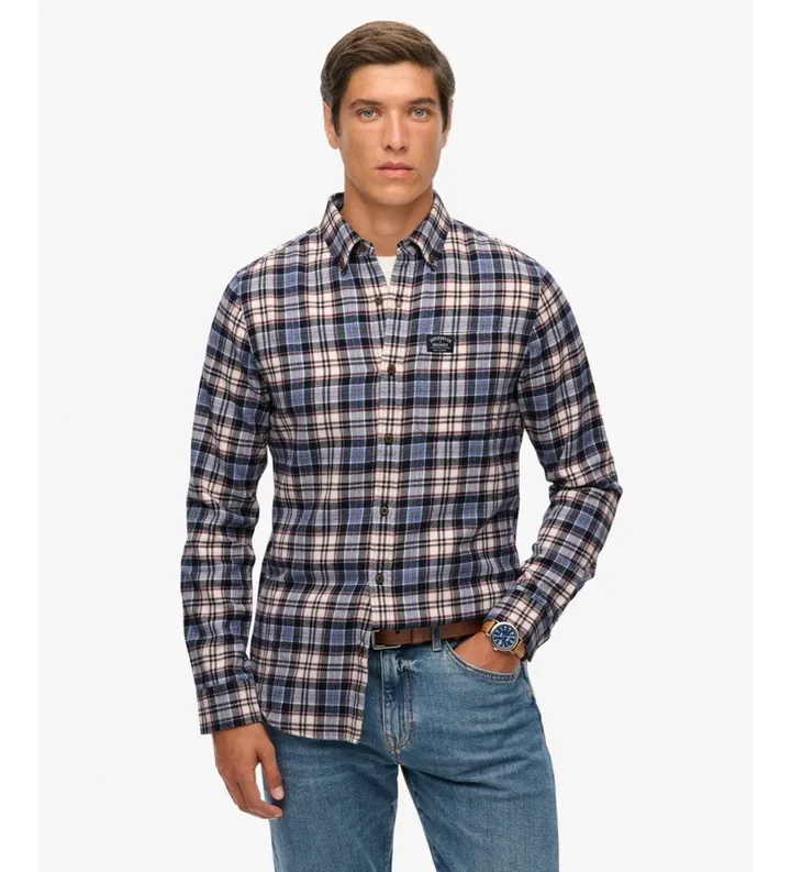 Superdry para hombre. M4011047A Camisa Lumberjack de cuadros azul y rojo (L), Casual, Algodón, Manga larga