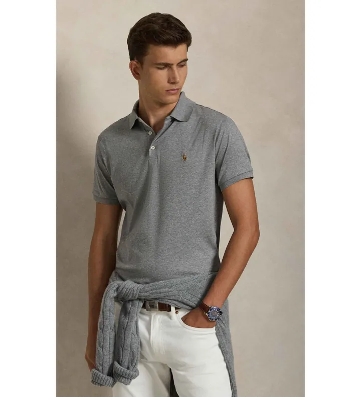 Polo Ralph Lauren para hombre. 710713130007 Polo Custom Slim Fit de algodón suave gris (3XL), Casual, Manga corta