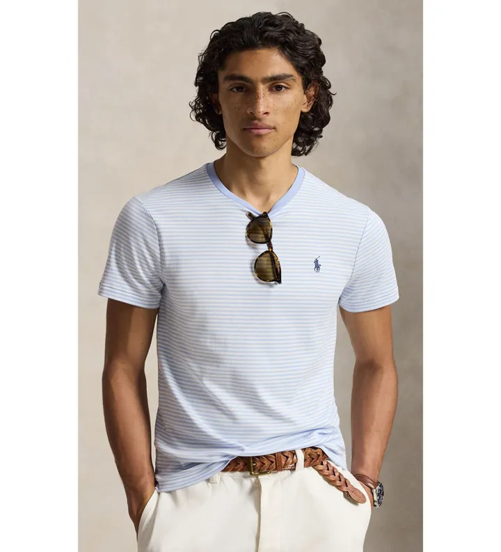 Polo Ralph Lauren para hombre. 710944811501 Camisa Custom Slim Fit azul (L), Casual, Algodón, Manga corta