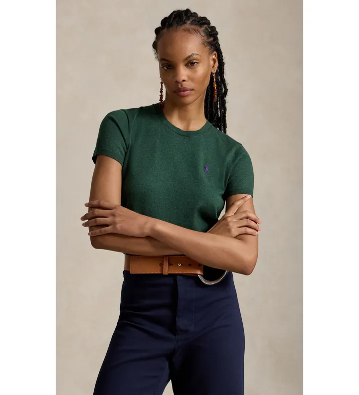 Polo Ralph Lauren para mujer. 211971872508 Jersey de manga corta con cuello redondo verde (L), Casual, Algodón