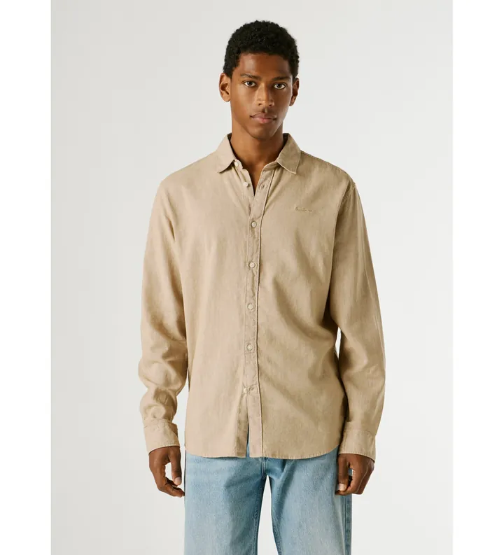 Pepe Jeans para hombre. PM3091192 Camisa Payton beige (S), Casual, Lino, Manga larga