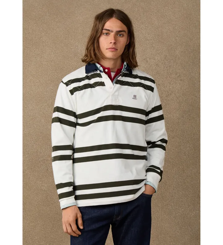 Hackett London para hombre. HM5700025 Polo Rugby blanco (L), Casual, Algodón, Manga larga