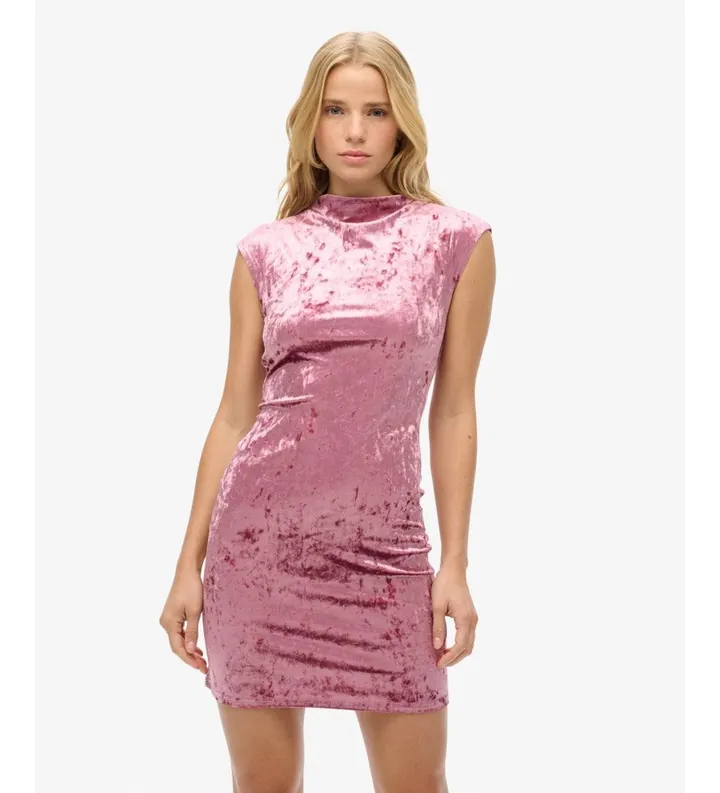 Superdry para mujer. W8011934A Vestido Velvet Bodycon rosa (M), Casual, Fiesta, Terciopelo, Sin mangas / Tirantes