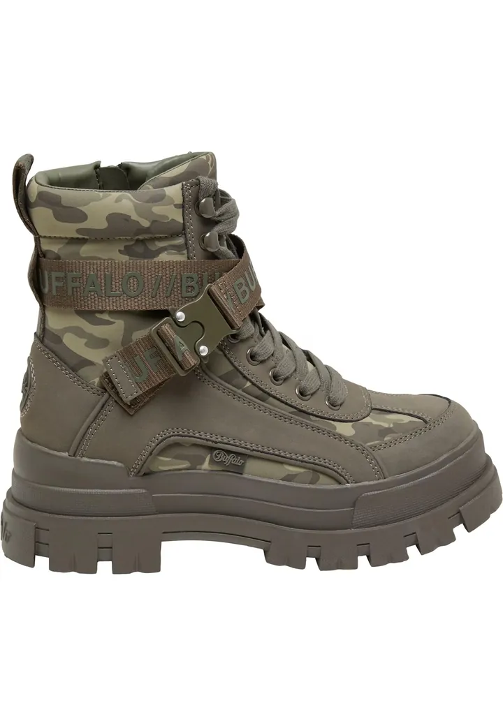 BUFFALO Botines con cordones 'Aspha'  caqui / oliva / verde oscuro