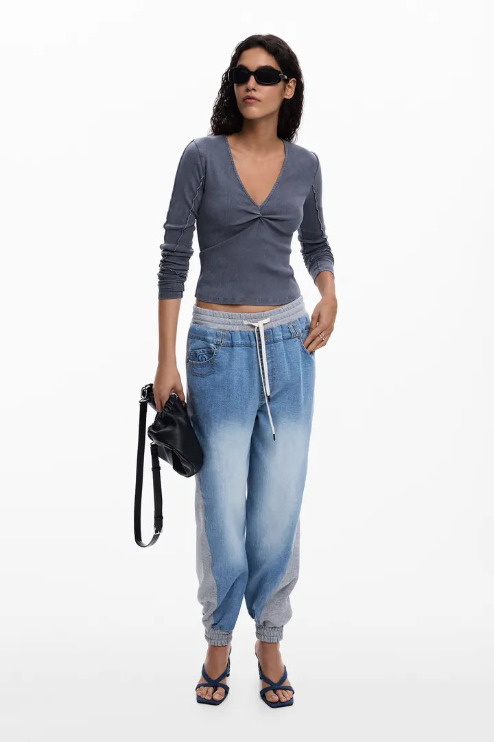 Desigual, Camiseta nudo rib, Mujer, Algodon, Blanco, L