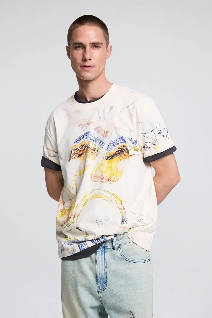 Desigual, Camiseta estampada dibujos, Hombre, Algodon, Blanco, L