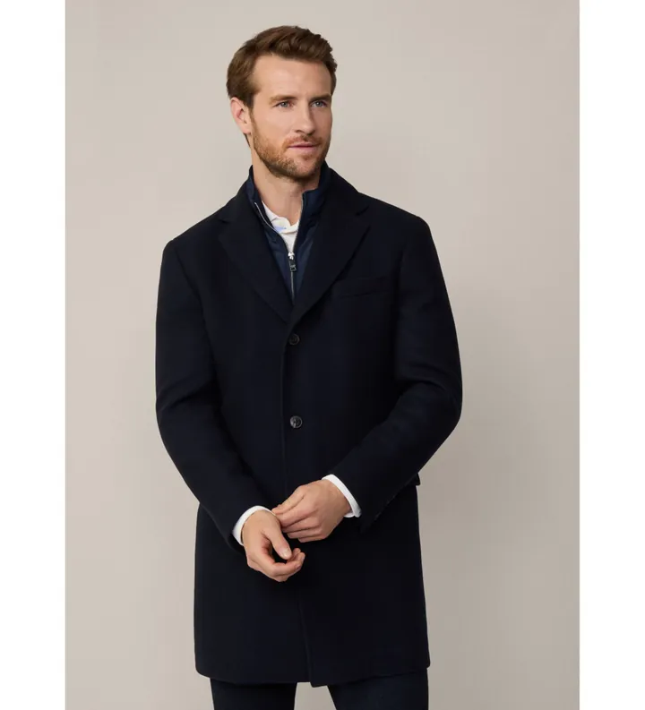 Hackett London para hombre. HM403241 Abrigo Textura marino (36/32), Casual, Lana