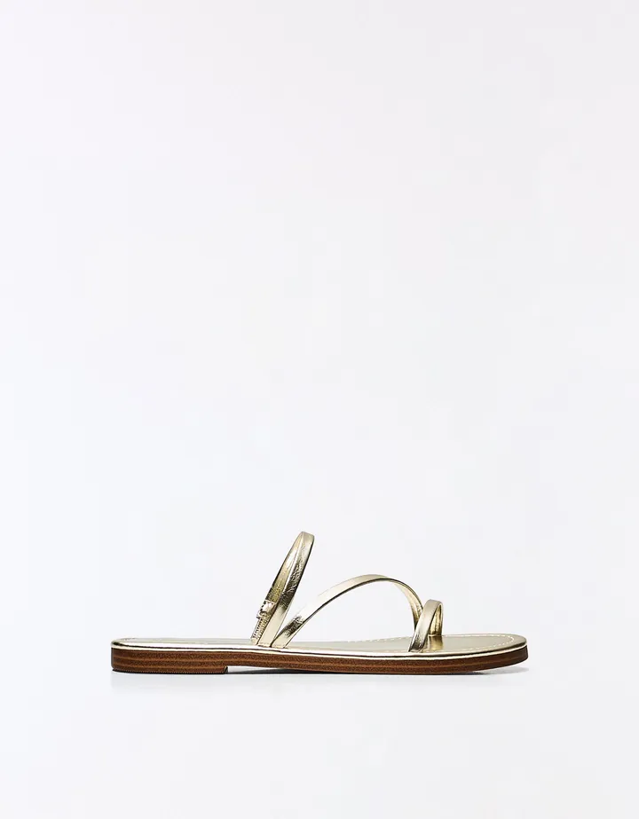 Bershka Sandalia Plana Multitiras Mujer 35 Oro