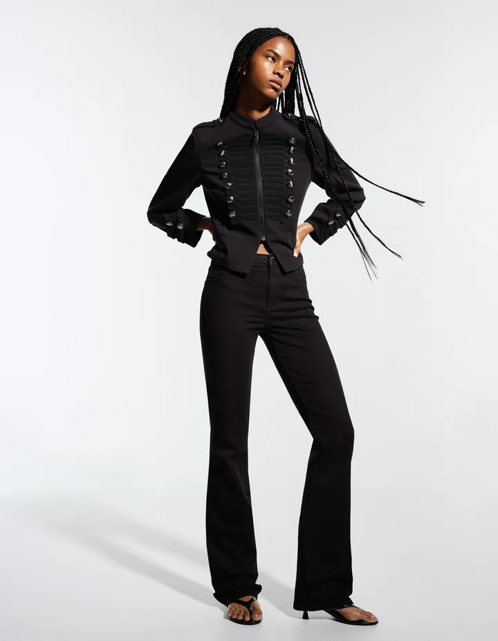 Bershka Jeans Flare Mujer 32 Negro