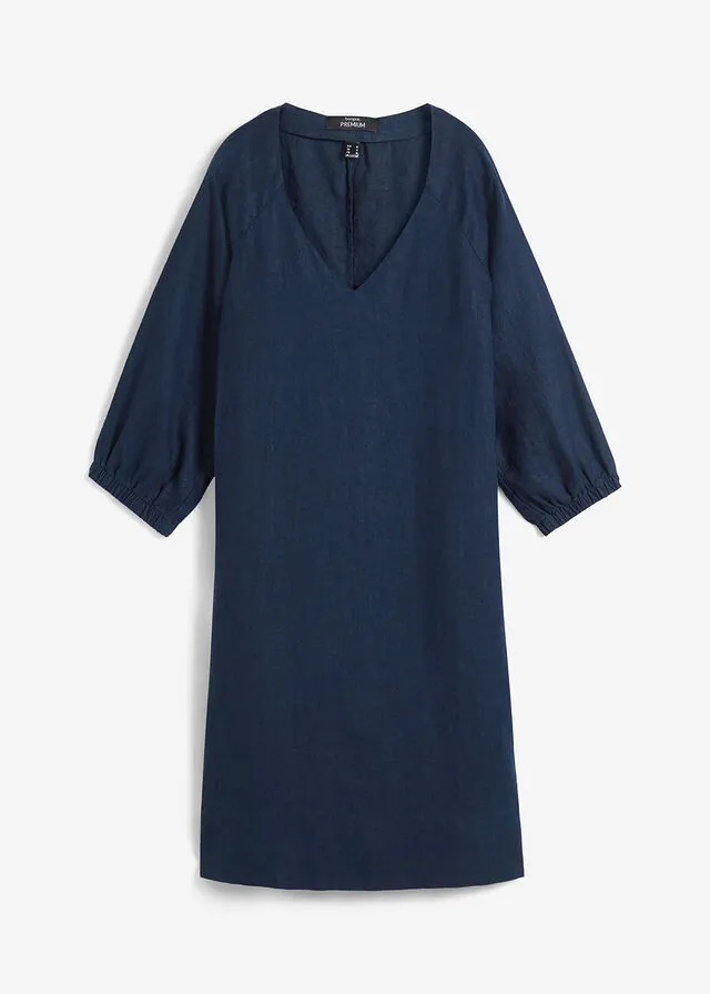 Vestido de lino puro con mangas 3/4