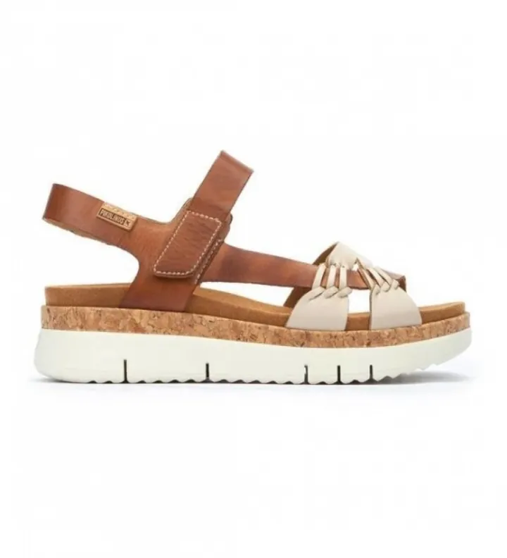 Pikolinos para mujer. W4N-0968C1 Sandalias de piel Palma marrón -Altura cuña 4.5cm- (36), 3 a 5cm, Velcro, Casual