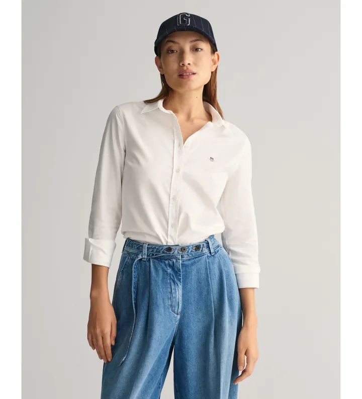 Gant para mujer. 4300141 Camisa Oxford Slim Fit elástica blanco (34), Algodón, Manga larga