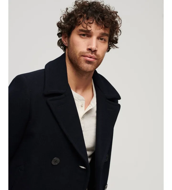 Superdry para hombre. M5011678A Chaquetón de lana Merchant Store marino (L), Casual, Poliéster