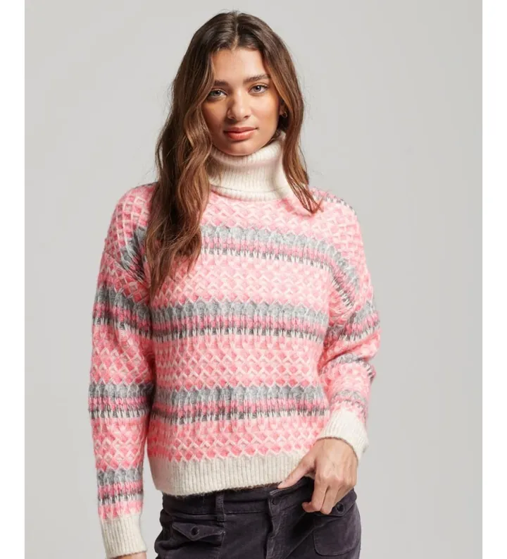 Superdry para mujer. W6110526A Jersey de punto corto con cuello vuelto rosa (L), Casual, Poliamida