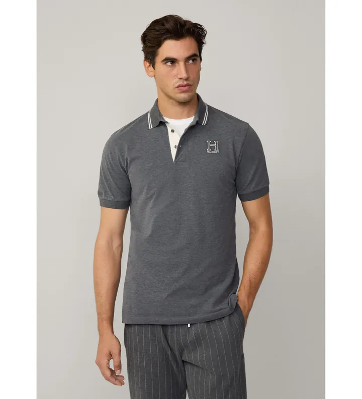 Hackett London para hombre. HM563381 Polo Heritage H gris (3XL), Casual, Algodón, Manga corta