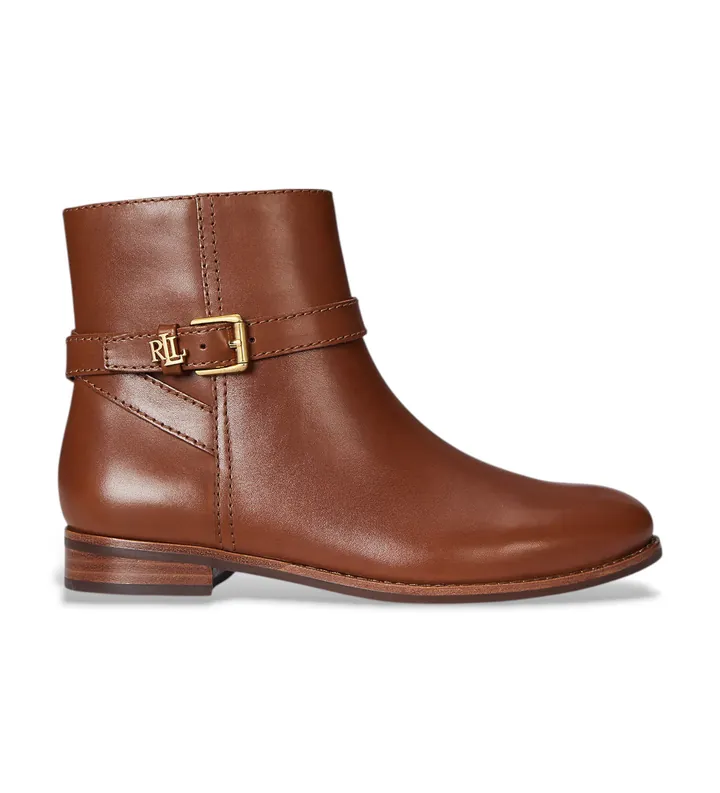 Lauren Ralph Lauren para mujer. 802974382001 Botines Brooke II de piel de becerro marrón (35), Plano, Cremallera, Casual
