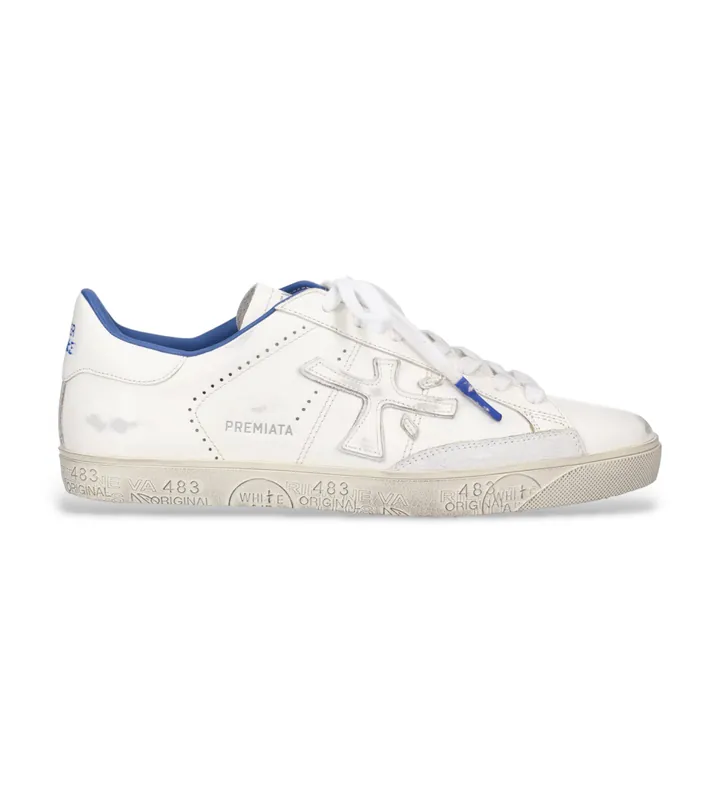 Premiata para hombre. STEVEN Zapatillas de Piel Steven blanco (42), Plano, Cordones, Casual