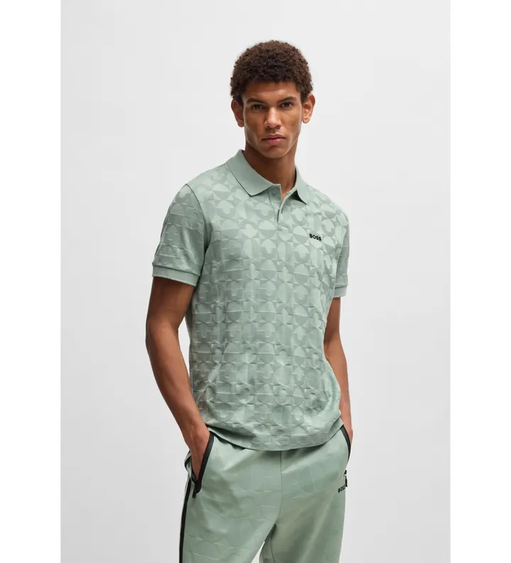 BOSS para hombre. 50538191 Polo de algodón con jacquard circular verde (L), Casual, Manga corta