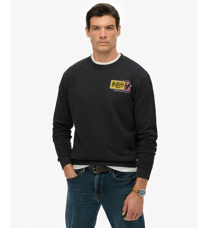Superdry para hombre. M2014389A Sudadera Service Supply Loose AFB negro (L), Casual, Algodón, Manga larga