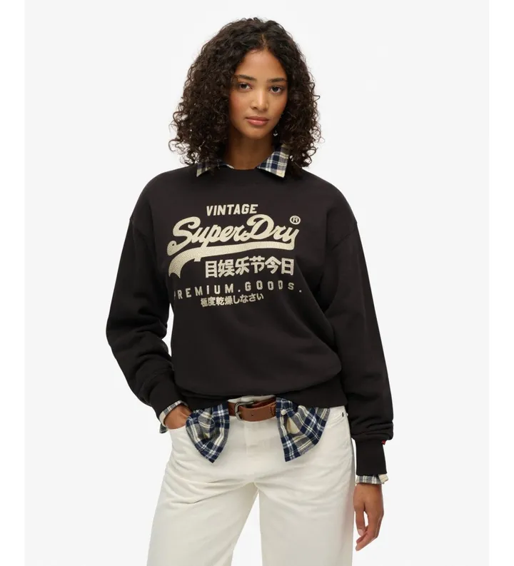 Superdry para mujer. W2012399A Sudadera Embellished Vintage Logo negro (L), Casual, Algodón