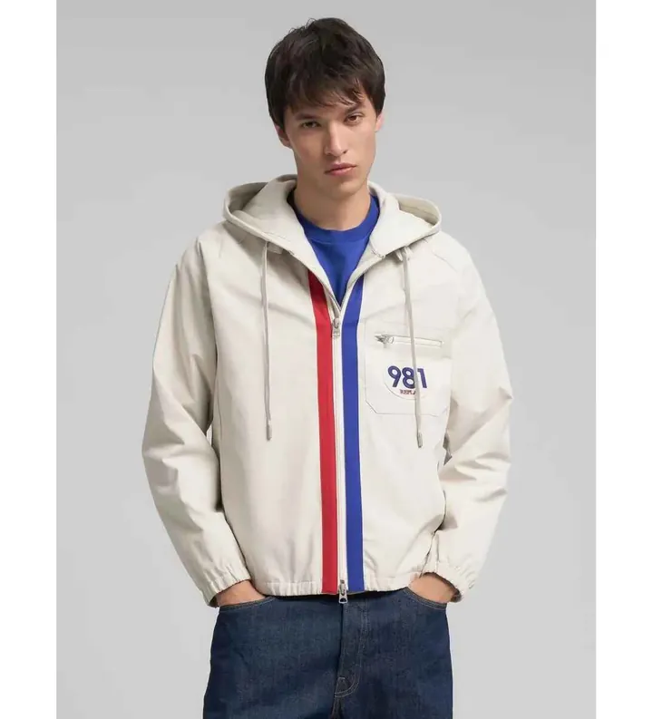 Replay para hombre. M8490.000.85420 Cazadora con detalles en contraste blanco (S), Casual, Poliéster, Poliamida