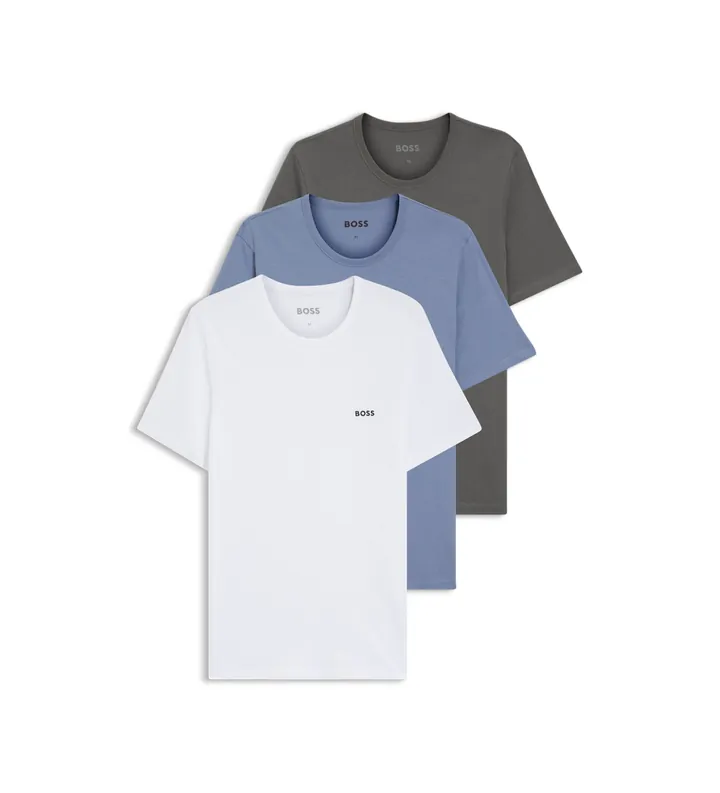 BOSS para hombre. 50532468 Set 3 Camisetas Interiores Classic gris, azul, blanco (L), Homewear, Algodón, Manga corta