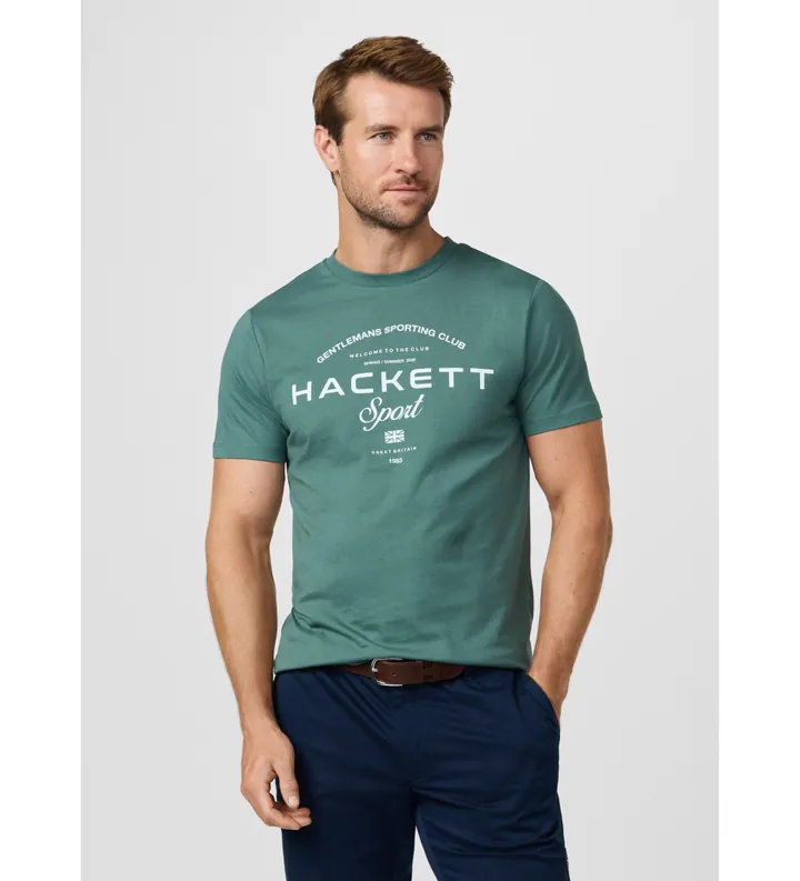 Hackett London para hombre. HM5000098 Camiseta gráfico club con logo fit clásico verde (S), Casual, Algodón, Manga corta