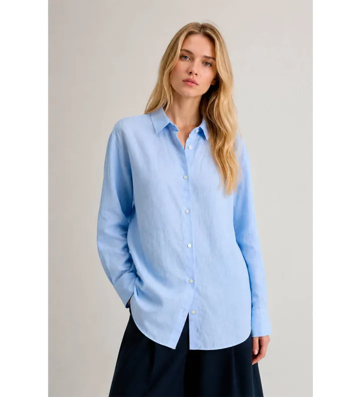 Woolrich para mujer. CFWWSI2013FRUT5295 Camisa de lino azul (M), Casual, Manga larga