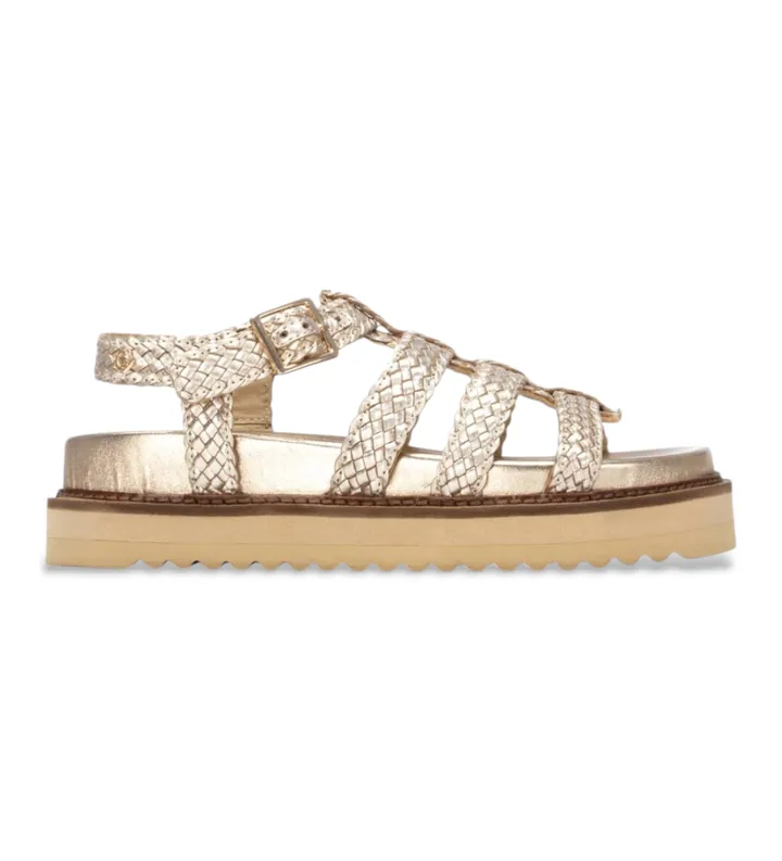 Carmela para mujer. 16303002-ORO Sandalias de Piel 163030 dorado (36), Plano, Hebilla, Casual