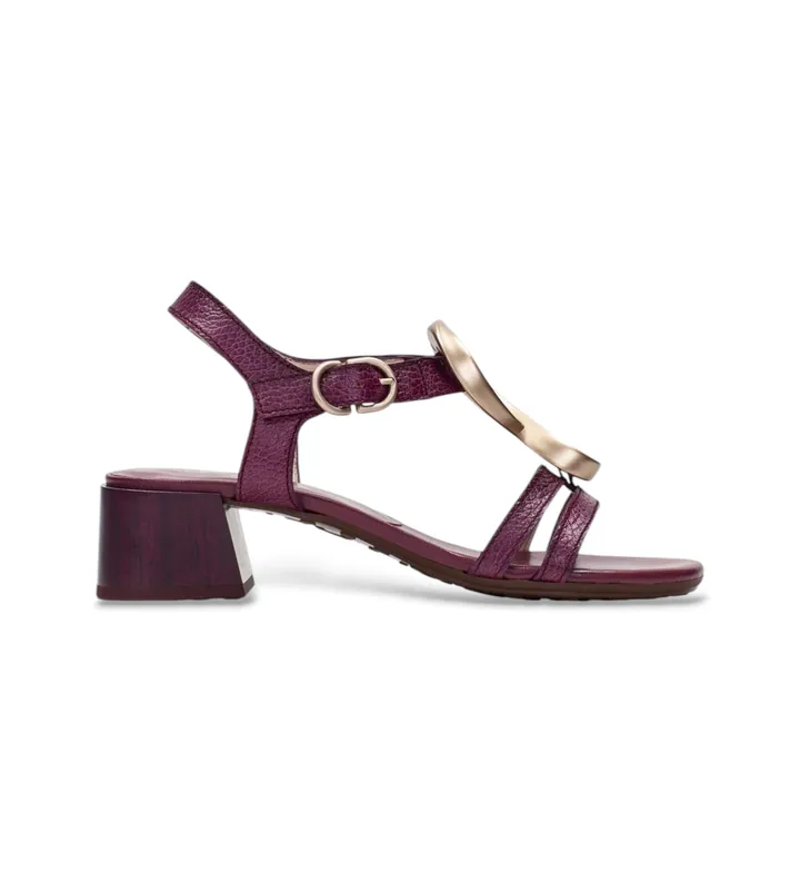 Hispanitas para mujer. HV264836 Sandalias Tulipan rojo (36), Piel, 3 a 5cm, Hebilla, Casual, Burdeos