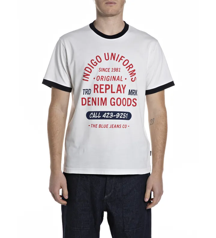Replay para hombre. M3342.000.2660 Camiseta logotipo blanco (L), Casual, Algodón, Manga corta