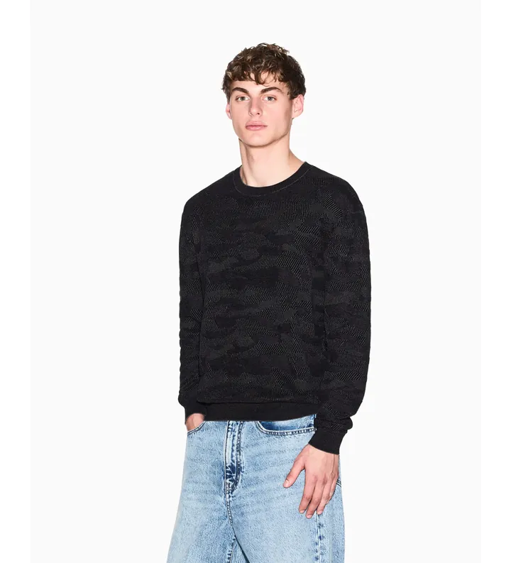 A|X Armani Exchange para hombre. XM001976AF11966UC001 Jersey mercerizado de tejido fino negro (L), Casual, Poliéster