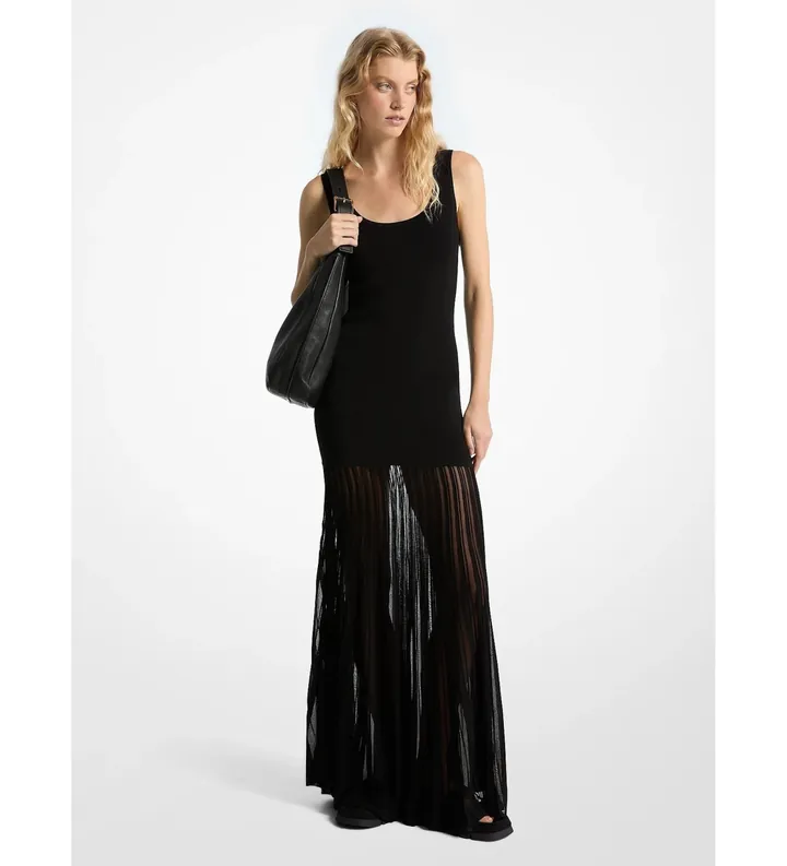 Michael Kors para mujer. MF482LFBFD Vestido maxi escote redondo negro (M), Casual, Viscosa, Sin mangas / Tirantes