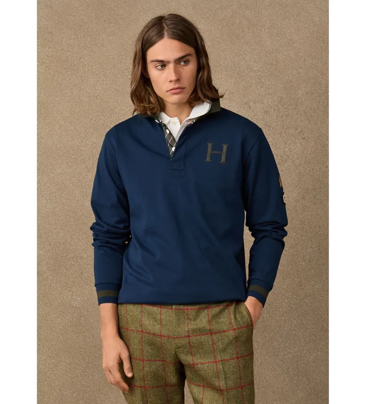 Hackett London para hombre. HM5700026 Polo rugby Multi Badge marino (3XL), Casual, Algodón, Manga larga